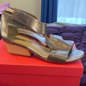 Vaneli Metallic Sandals with Wooden Heel